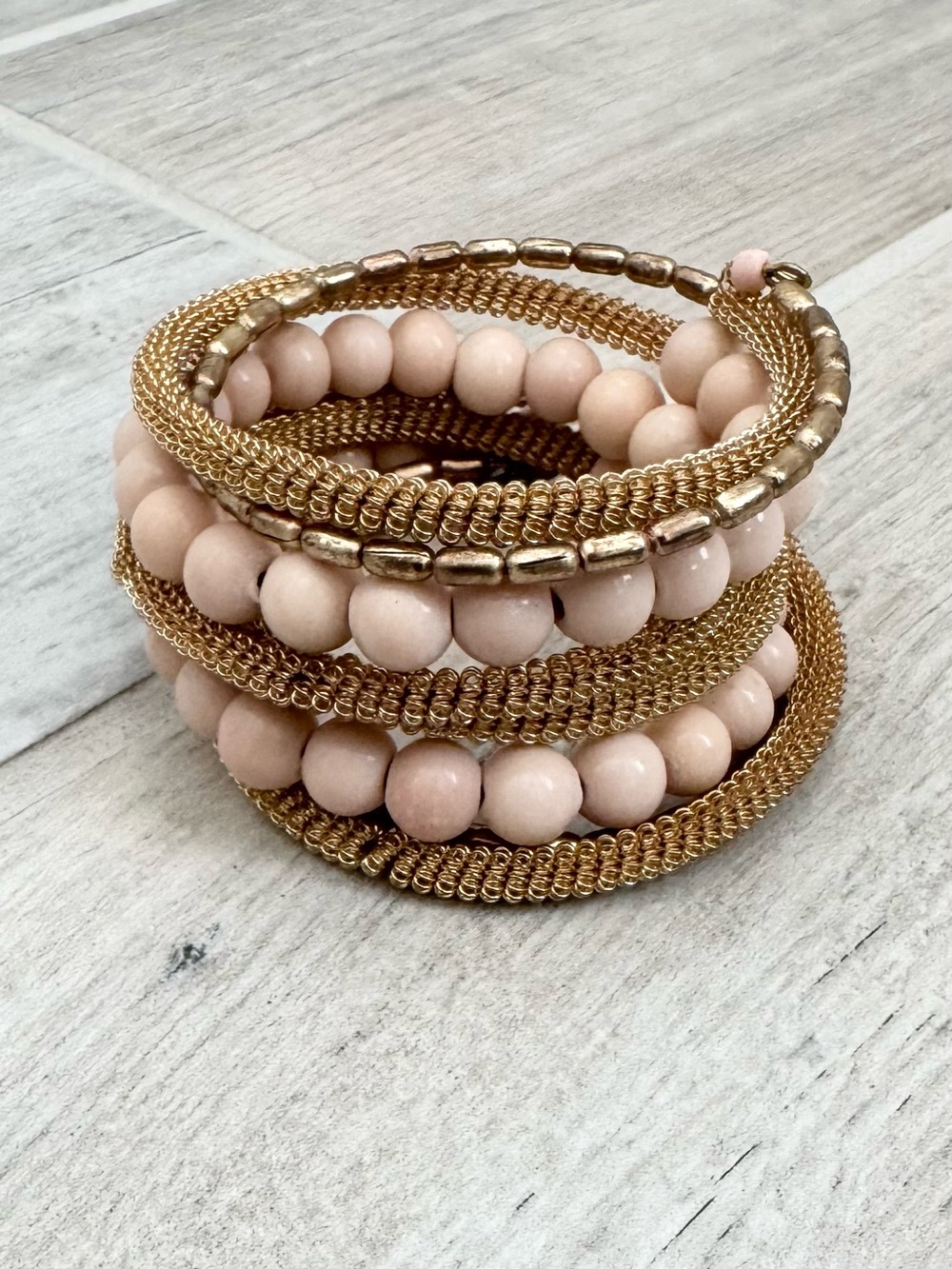 Multi Gold Pale Pink Coil Bracelet